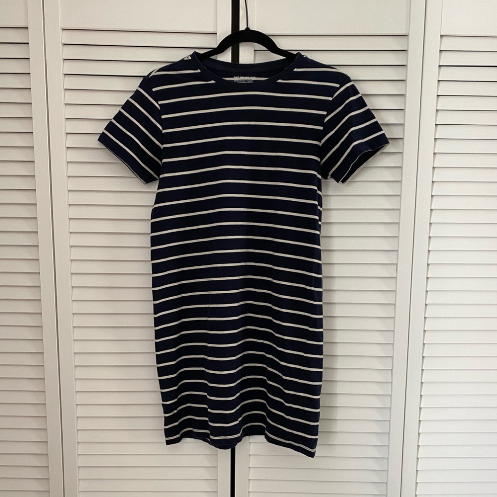 Pact Organic Cotton Navy Stripe T Shirt Dress